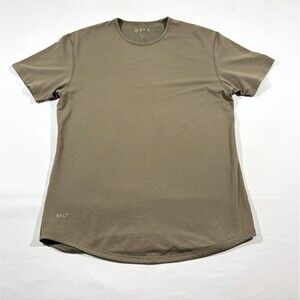 BYLT Drop Cut Lux Mens Beige Tan Short Sleeve Fitness T-Shirt Tee Stretch Sz L